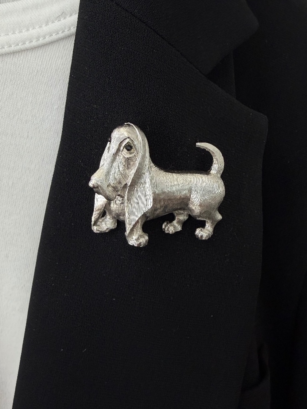 Vintage Marcel Boucher Basset Hound Dog Brooch Silver Tone